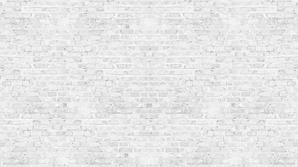 Papier Peint photo Mur de briques Texture de mur de brique de lavage blanc vintage pour la conception. Arrière-plan panoramique