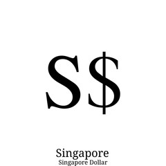 Black  Singapore Dollar currency symbol isolated on white background