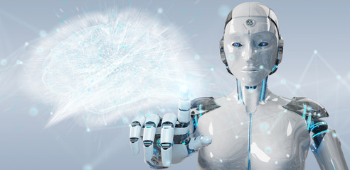 White woman humanoid creating artificial intelligence 3D rendering