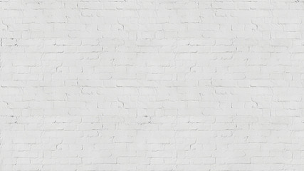Vintage old white wash brick wall texture for design.  Wide panorama of masonry	