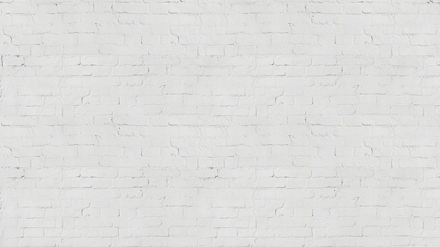 Vintage old white wash brick wall texture for design.  Wide panorama of masonry	