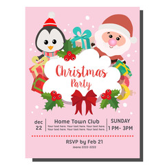 flat style christmas party invitation card santa penguin