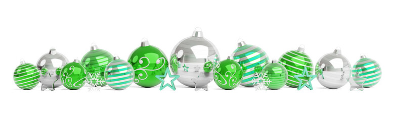 Green and white christmas baubles isolated 3D rendering