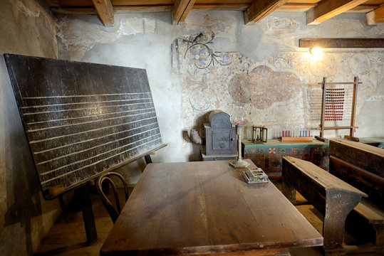 Classroom in the Saxon Fortified church of Prejmer, Brasov, Romania 04.11.2018