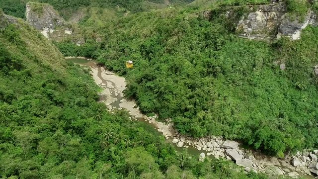 Aerial view of cable car above Inabanga river in Danao, Philippines.
