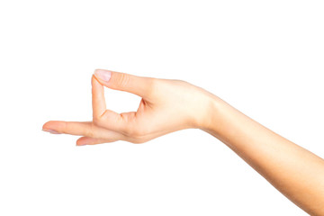 Woman hand showing mudra gesture or holding something.