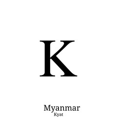 Black  Kyat currency symbol isolated on white background