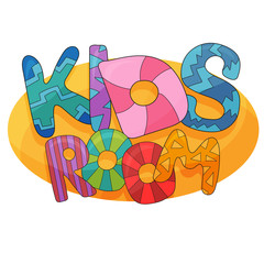 Kids room vector cartoon logo. Colorful bubble letters for childrens playroom