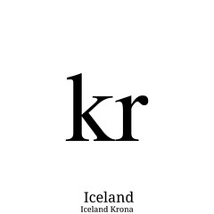 Black  Iceland Krona currency symbol isolated on white background