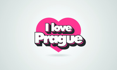 I love Prague urbanistic inscription, Czech Republic travel concept illustration with red heart as the background for printing on clothes, typography and web.