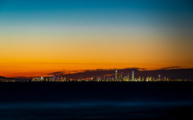 Fototapeta na wymiar Gold Coast city lights at dusk