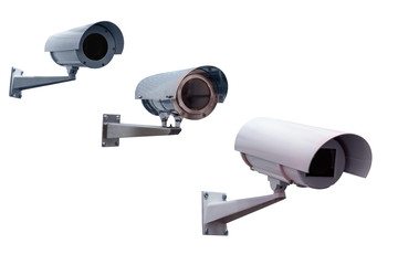 weatherproof video cameras on the bracket isolated on white background