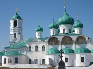 Leningrad region. Alexander-Svirsky monastery. Transfiguration Cathedral and bell tower
