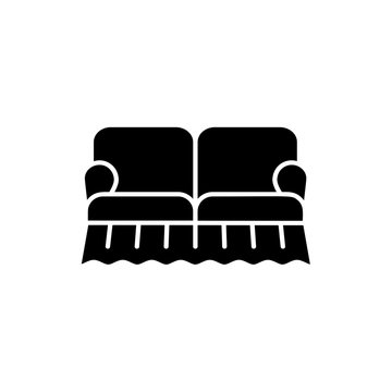 recommend clip art: Black & white vector illustration of english sofa. Classic loveseat. Flat icon of settee. Modern home & office furniture. Isolated object