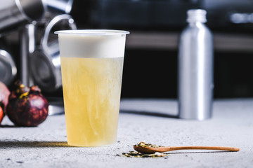 Green tea covered milk