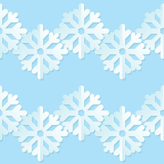 Seamless vector background with 3D decorative snowflakes. Happy Winter! Can be used for wallpaper, textile, invitation card, wrapping, web page background.