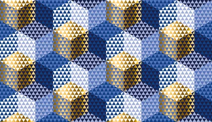Printed kitchen splashbacks Blue gold Hexagon and triangle orient style seamless pattern