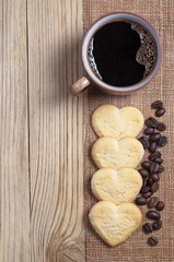 Coffee and cookies in shape of heart