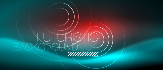 Neon glowing techno lines, hi-tech futuristic abstract background template with square shapes