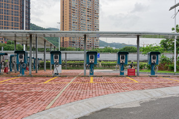 Electric car charging station on the street
