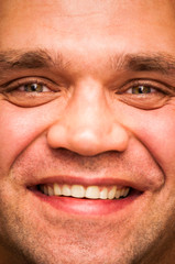 Happy, positive, smiling man. Facial expression, emoji face, emotion close-up.