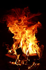 Fototapeta na wymiar Long tongues of flame of burning fire