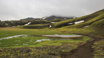 Green hills and valley in Landmannalaugar, Iceland 