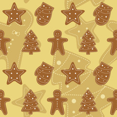 Gingerbread vector seamless pattern. warm tasty ornament 05