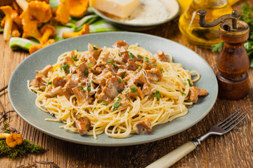 Spaghetti with mushroom chanterelles