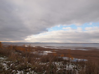 First snow. Autumn. Russia, Ural, Perm region