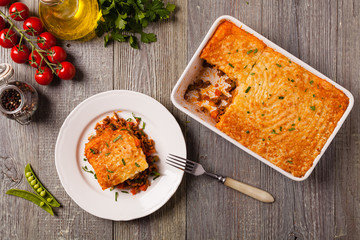Cottage pie with beef and potatoes