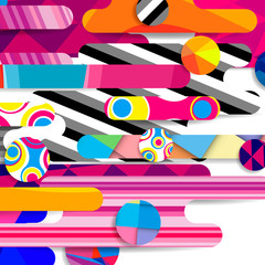 Futuristic abstract background made of rounded shapes, stripes, lines and circles with fashion patterns.