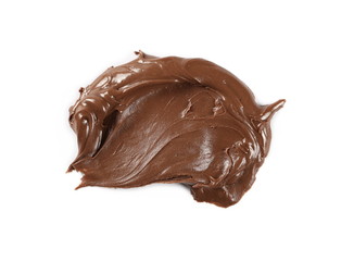 Chocolate cream isolated on white background, top view