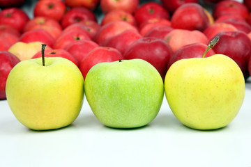 Lots of red apples on white background