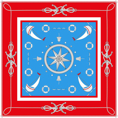 Nautical characters. Vector color square frame design.