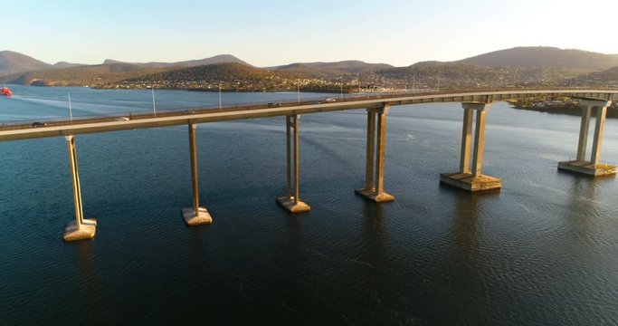 Gliding over the Tasman Bridge with the River Derwent behind