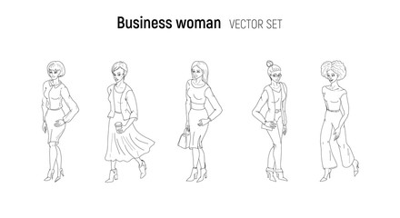 Fototapeta na wymiar Business woman vector illustration. Sketch style set
