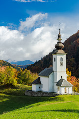 Fototapeta na wymiar Sv. Marko chapel in Lower Danje, Slovenia at autumn colors