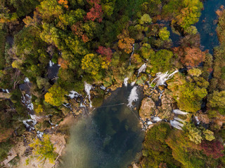 Kravica waterfall , Bosnia and Herzegovina, top down aerial view