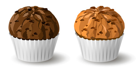 Set of muffins with chocolate crumbs. Vector illustration.