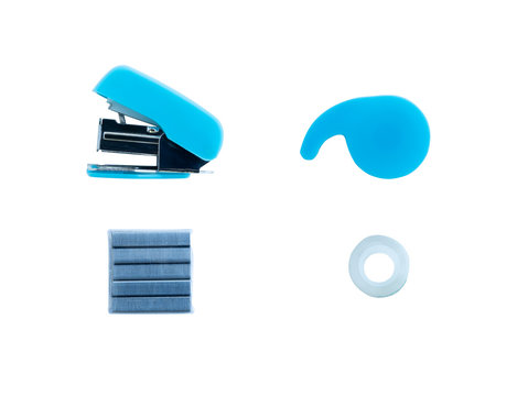 Stapler Staple Tape cutter and Adhesive tape isolated on white background, Office tools accessory