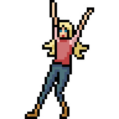 vector pixel art woman happy