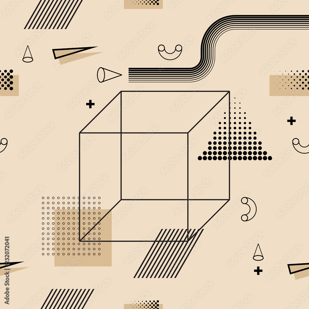 Poster retro 80's memphys seamless pattern. abstract geometric vector background.