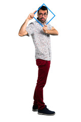 Handsome man with glasses holding a framework