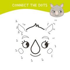 Educational game for kids. Dot to dot game for children. Cartoon head of rhinoceros.