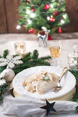 Polish style dumplings filled with sauerkraut and mushrooms