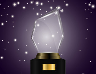 Glass shining trophy Isolated on Sparkling Background. Glass Trophy Award illustration, - 232074439