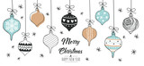Set of hand drawn christmas baubles. Decoration isolated elements. Doodles and sketches vector illustration 