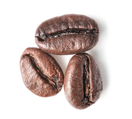 Roasted coffee beans on white background