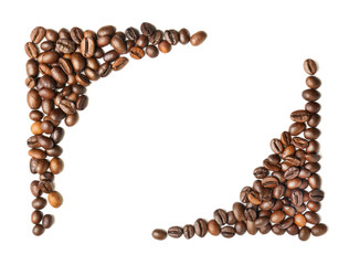 Frame made of roasted coffee beans on white background